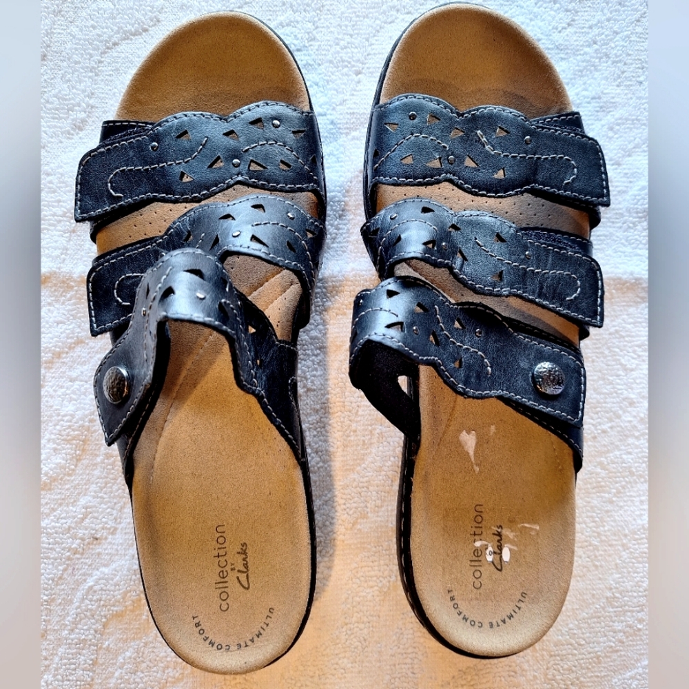 Clarks Womens Laurieann Echo black leather comfort sandals women's size 9.5 - Picture 4 of 13